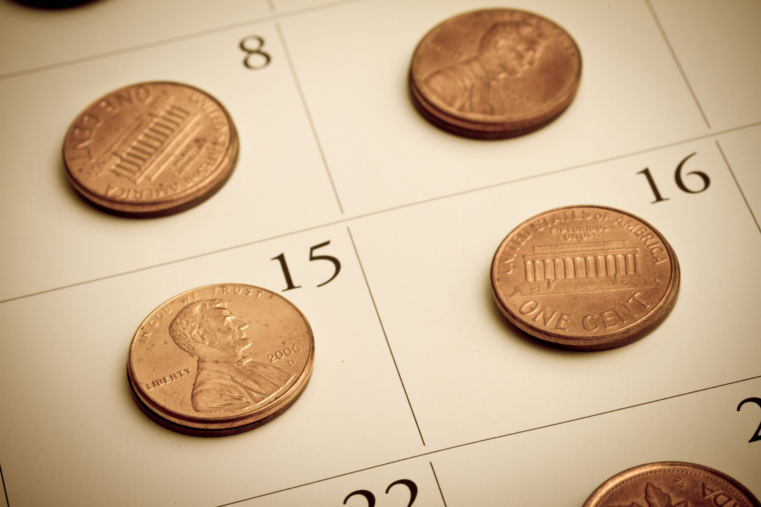 Pennies on a calander